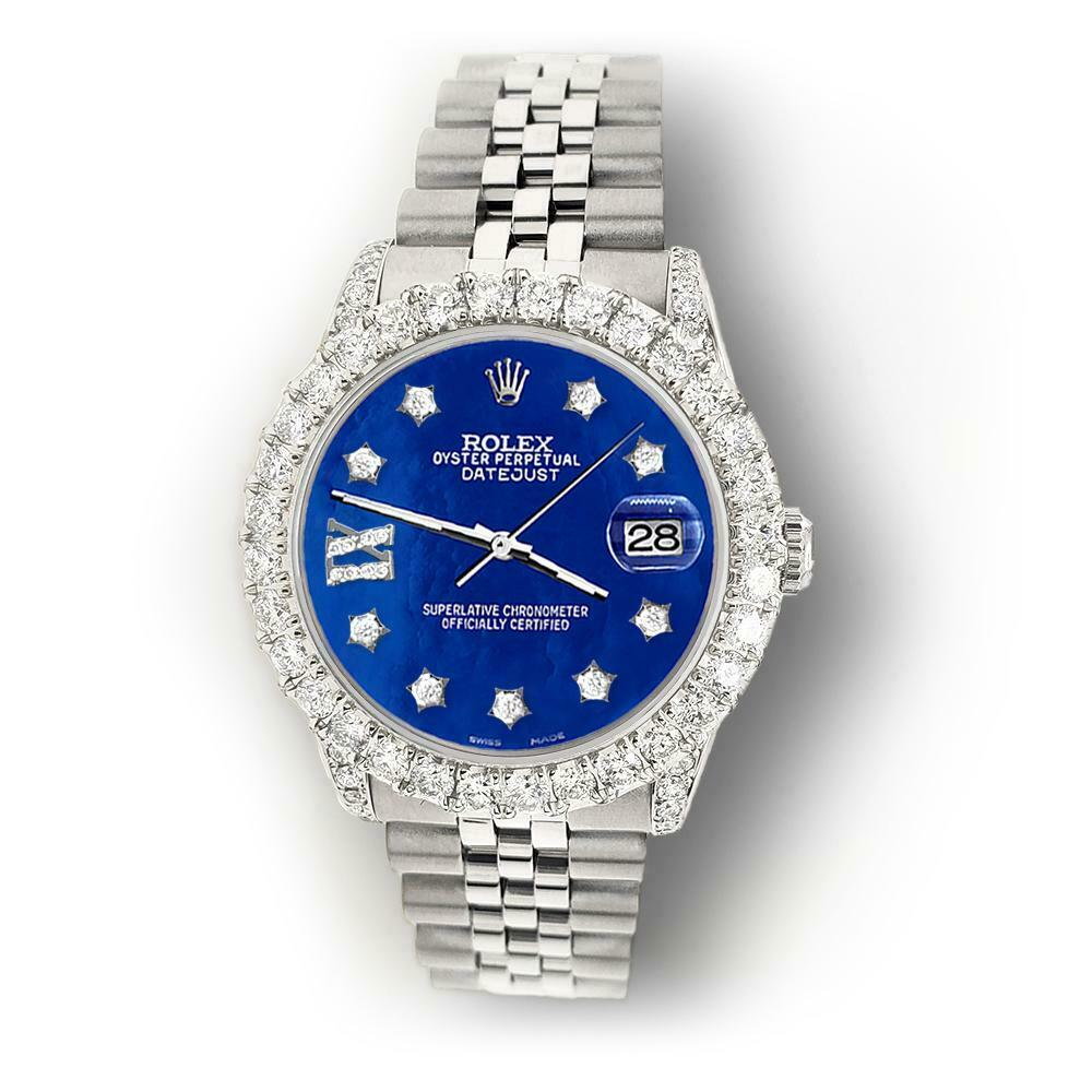 Rolex Datejust 31mm 2.95ct Bezel/Lugs/Royal Blue MOP Roman IX Star Dial Watch