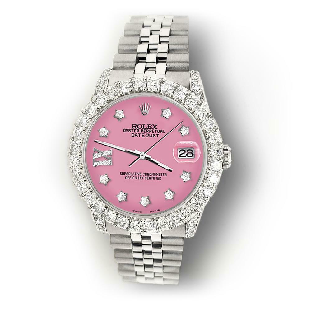 Rolex Datejust 31mm 2.95ct Diamond Bezel/Lugs/Hot Pink Roman IX Star Dial Watch
