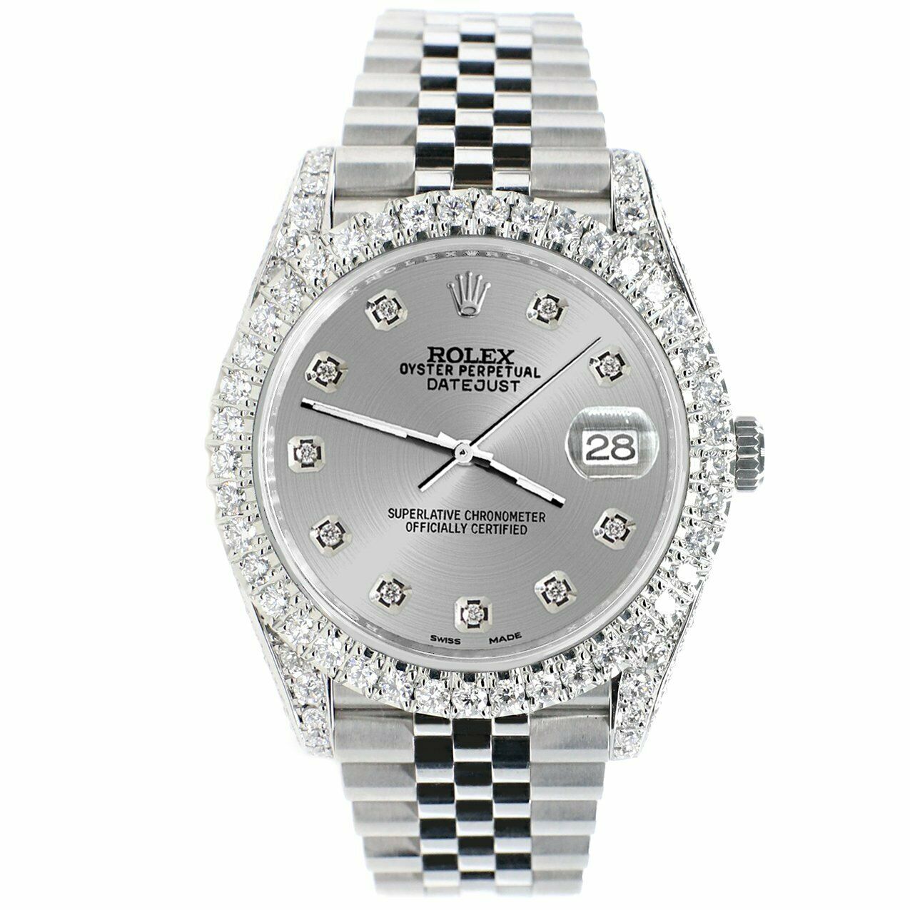 Rolex Datejust 41mm 5.9CT Bezel/Lugs/Sides/Silver Dial 126300 Watch