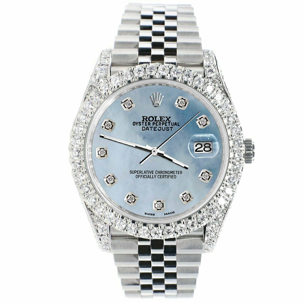 Rolex Datejust 41mm 5.9CT Bezel/Lugs/Sides/Sky Blue MOP Dial 126300