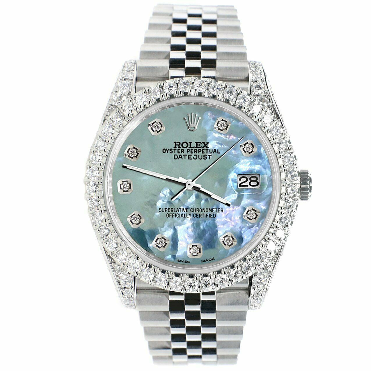 Rolex Datejust 41mm 5.9CT Bezel/Lugs/Sides/Tahitian Blue MOP 126300