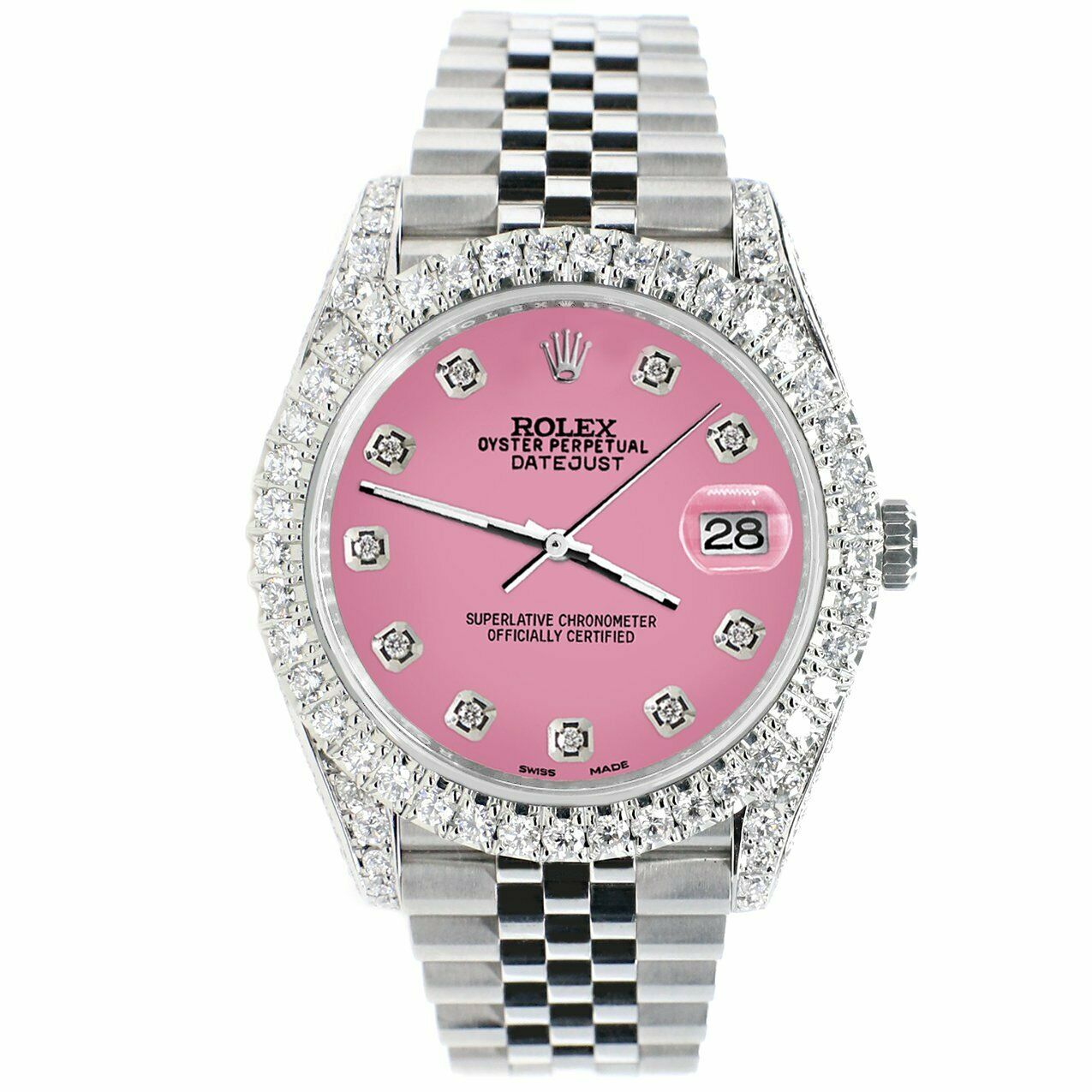 Rolex Datejust 41mm 5.9CT Bezel/Lugs/Sides/Hot Pink Dial Watch 126300