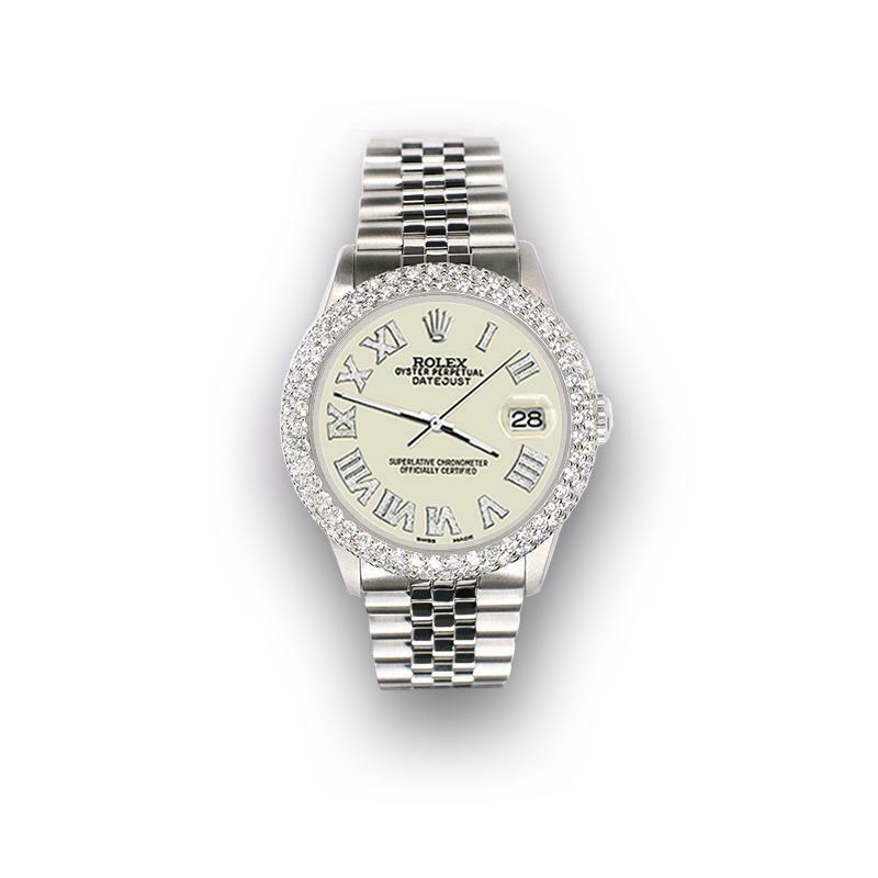 Rolex Datejust 36mm 4.6ct Dome Diamond Bezel/Linen White Roman Dial Steel Watch