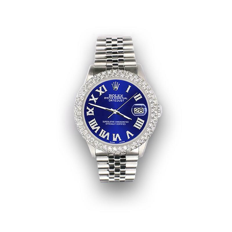 Rolex Datejust 36mm 4.6ct Dome Diamond Bezel/Navy Blue Roman Dial Steel Watch