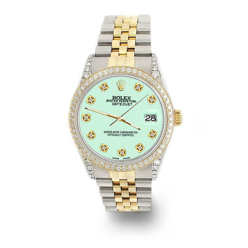 Rolex Datejust 2-Tone 36mm 1.4ct Diamond Bezel/Lugs/Light Malachite Dial Watch