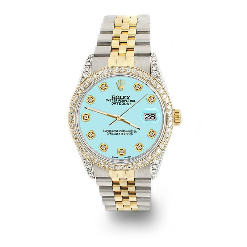 Rolex Datejust 2-Tone 36mm 1.4ct Diamond Bezel/Lugs/Aqua Blue Dial Jubilee Watch