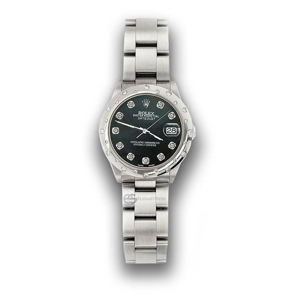Rolex Datejust Midsize 31mm Domed 24 Diamonds Bezel/Black MOP Dial Watch 78240