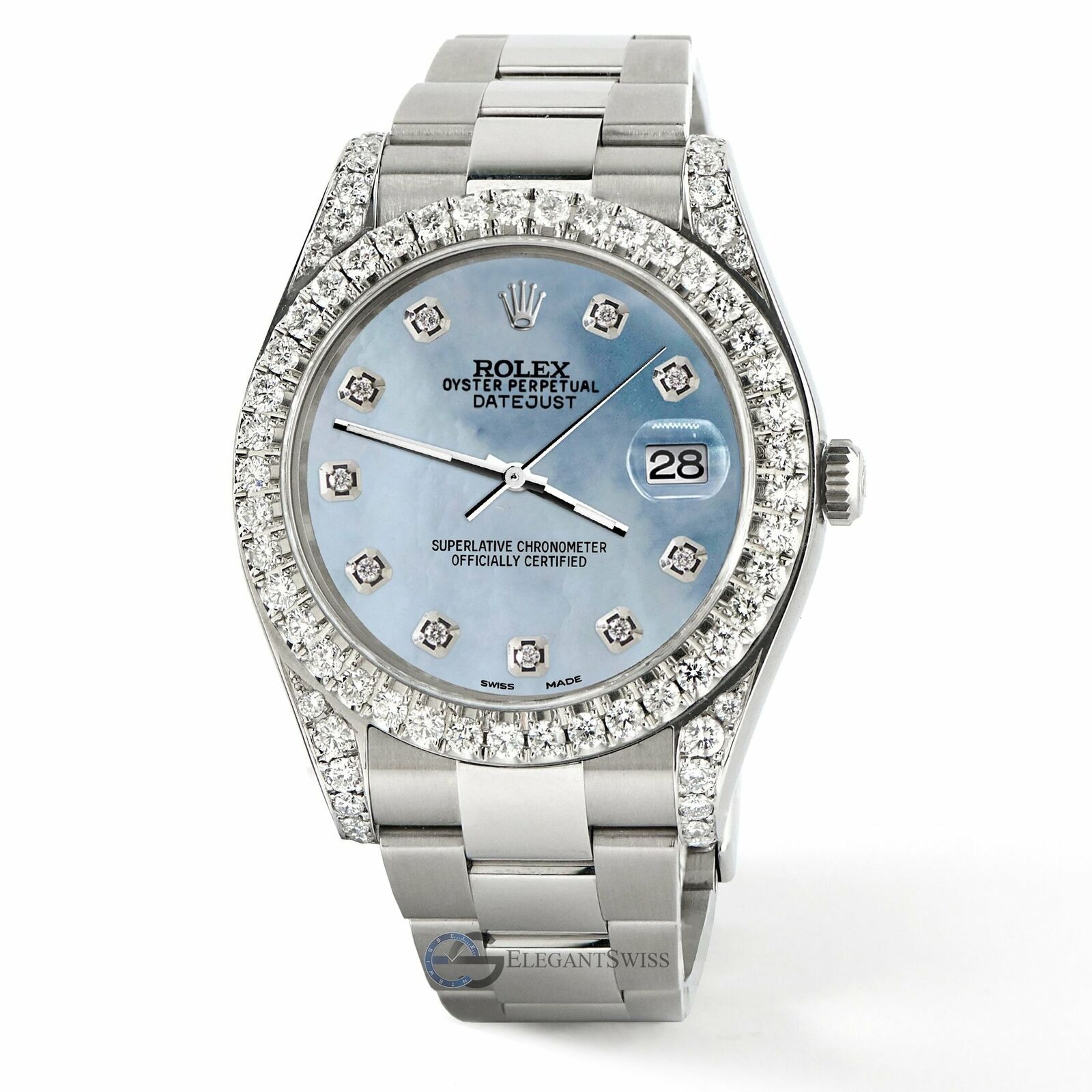 Rolex Datejust 41, Ref 126300, 4.4CT Diamond Bezel/Lugs/Sky Blue MOP Dial Watch