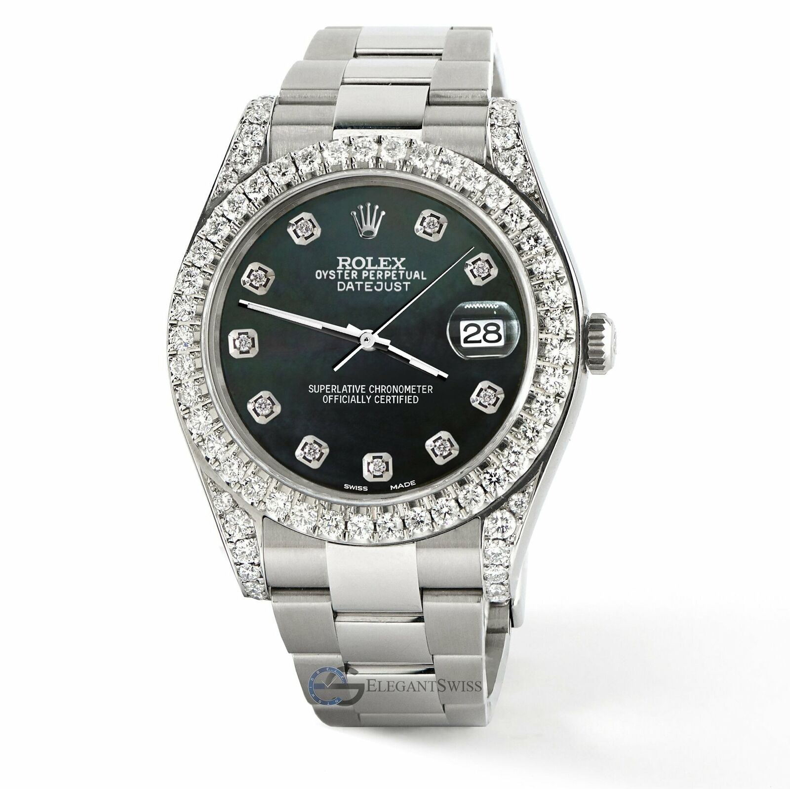 Rolex Datejust 41, Ref 126300, 4.4CT Diamond Bezel/Lugs/Black MOP Dial Watch