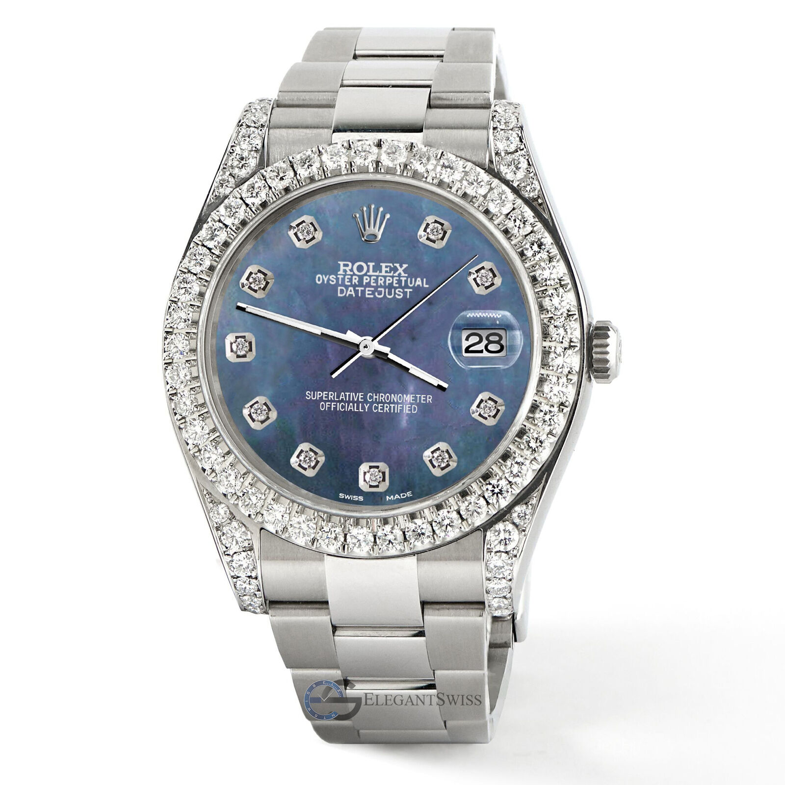 Rolex Datejust 41, Ref 126300, 4.4CT Diamond Bezel/Lugs/Black Pearl Dial Watch