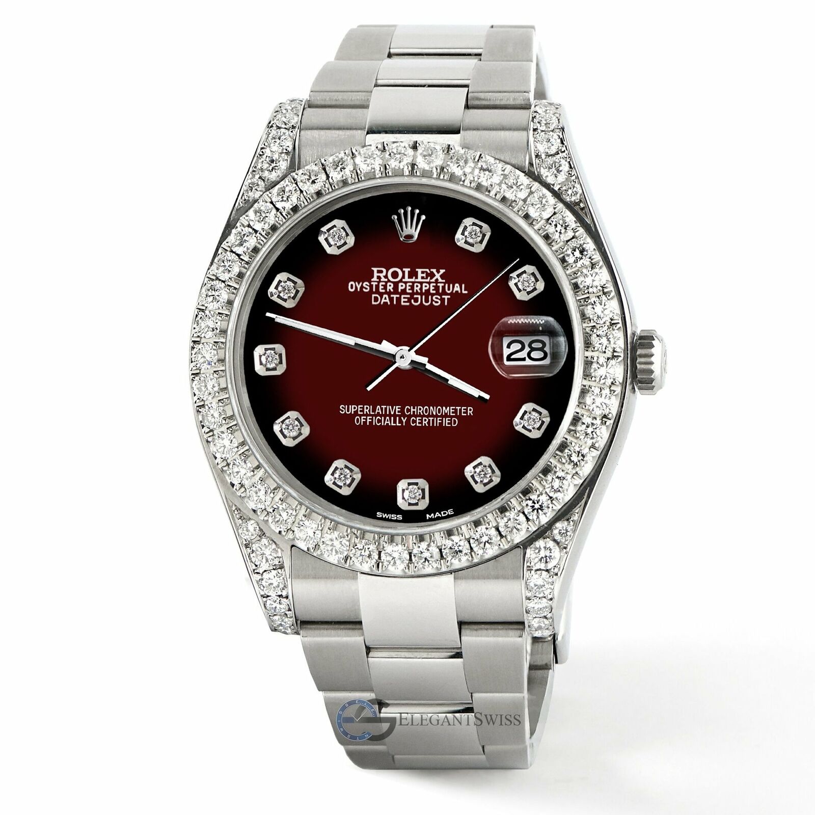 Rolex Datejust 41 126300 4.4CT Diamond Bezel/Lugs/Maroon Vignette Dial