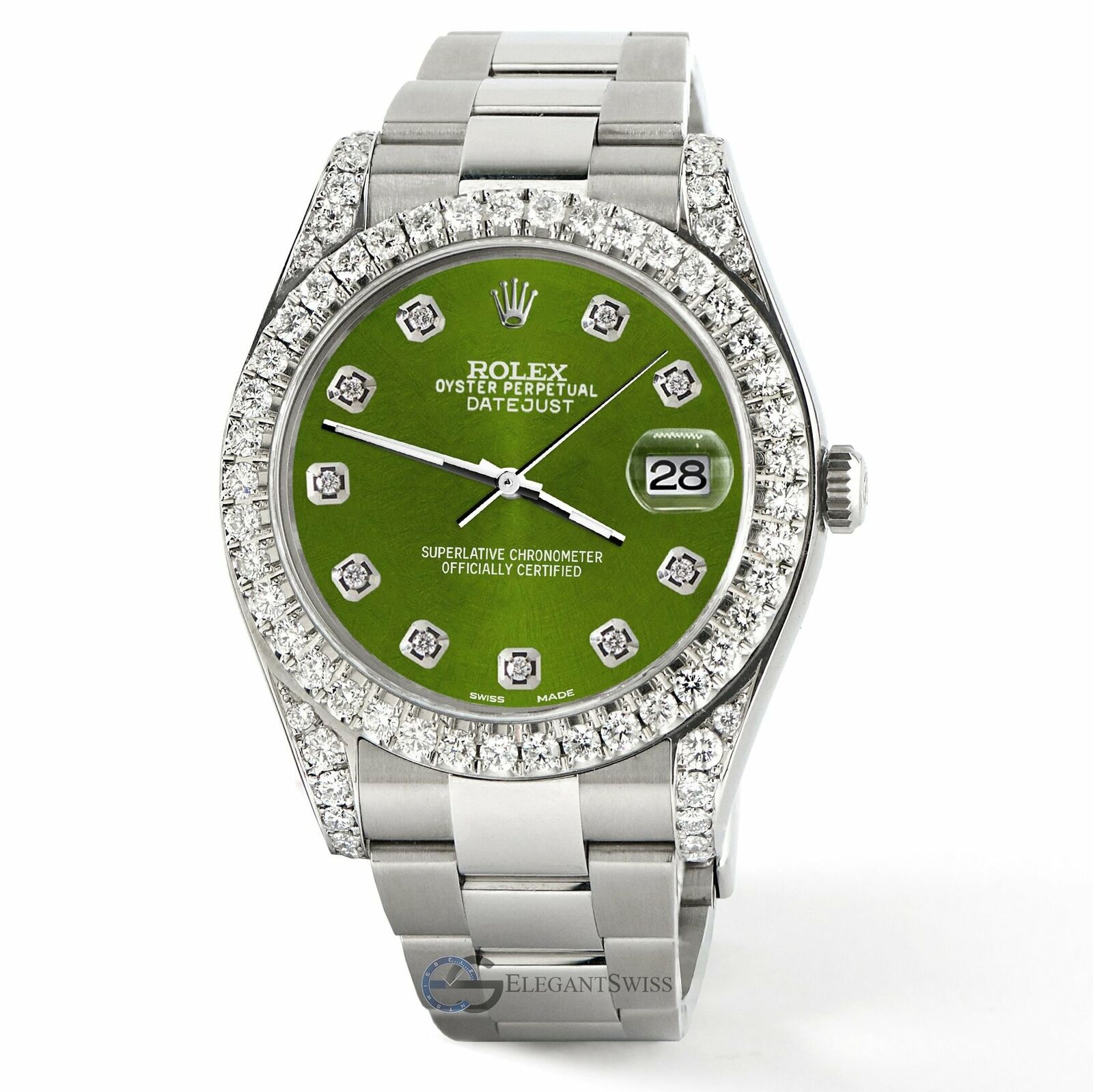 Rolex Datejust 41 126300 4.4CT Diamond Bezel Lugs Royal Green Dial