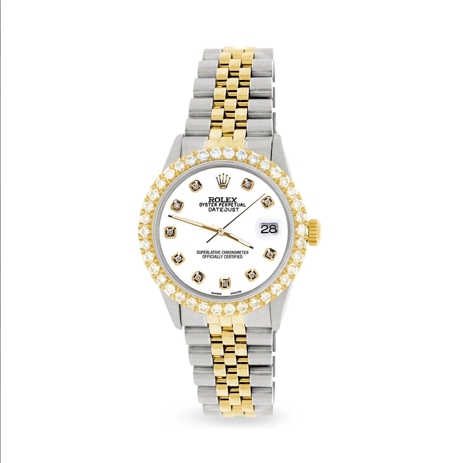 Rolex Datejust 2-Tone Watch 3.05ct Diamond Bezel/White Diamond Dial