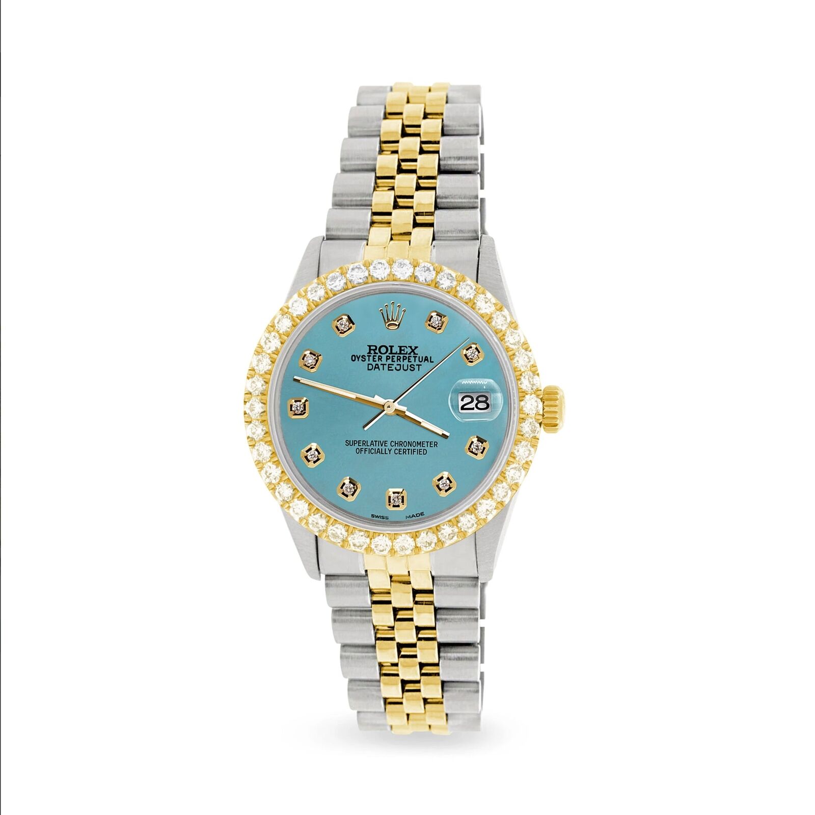 Rolex Datejust 2-Tone Watch 3.05ct Diamond Bezel/Turquoise Diamond Dial