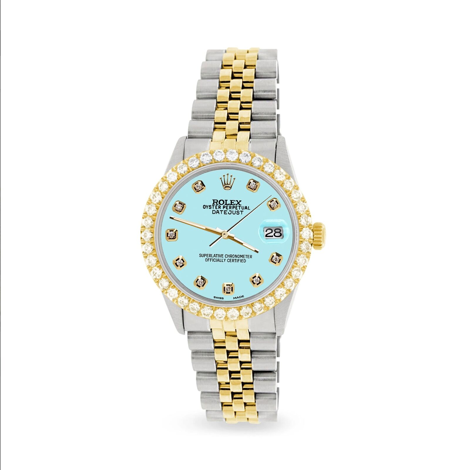 Rolex Datejust 2-Tone Watch 3.05ct Diamond Bezel/Aqua Blue Diamond Dial