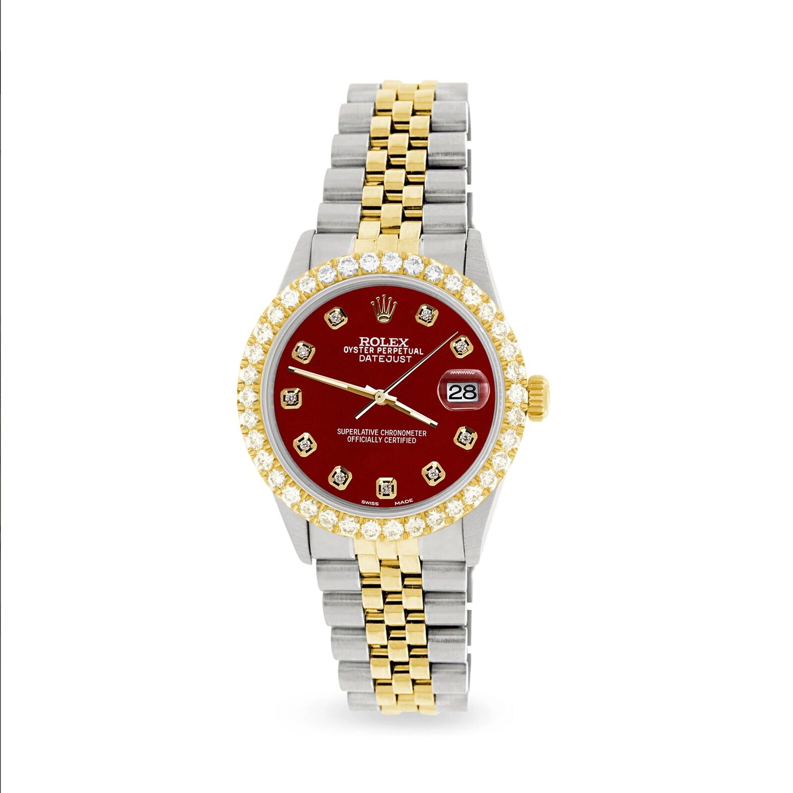 Rolex Datejust 36mm 2-Tone Watch 3.05ct Diamond Bezel/Imperial Red Diamond Dial