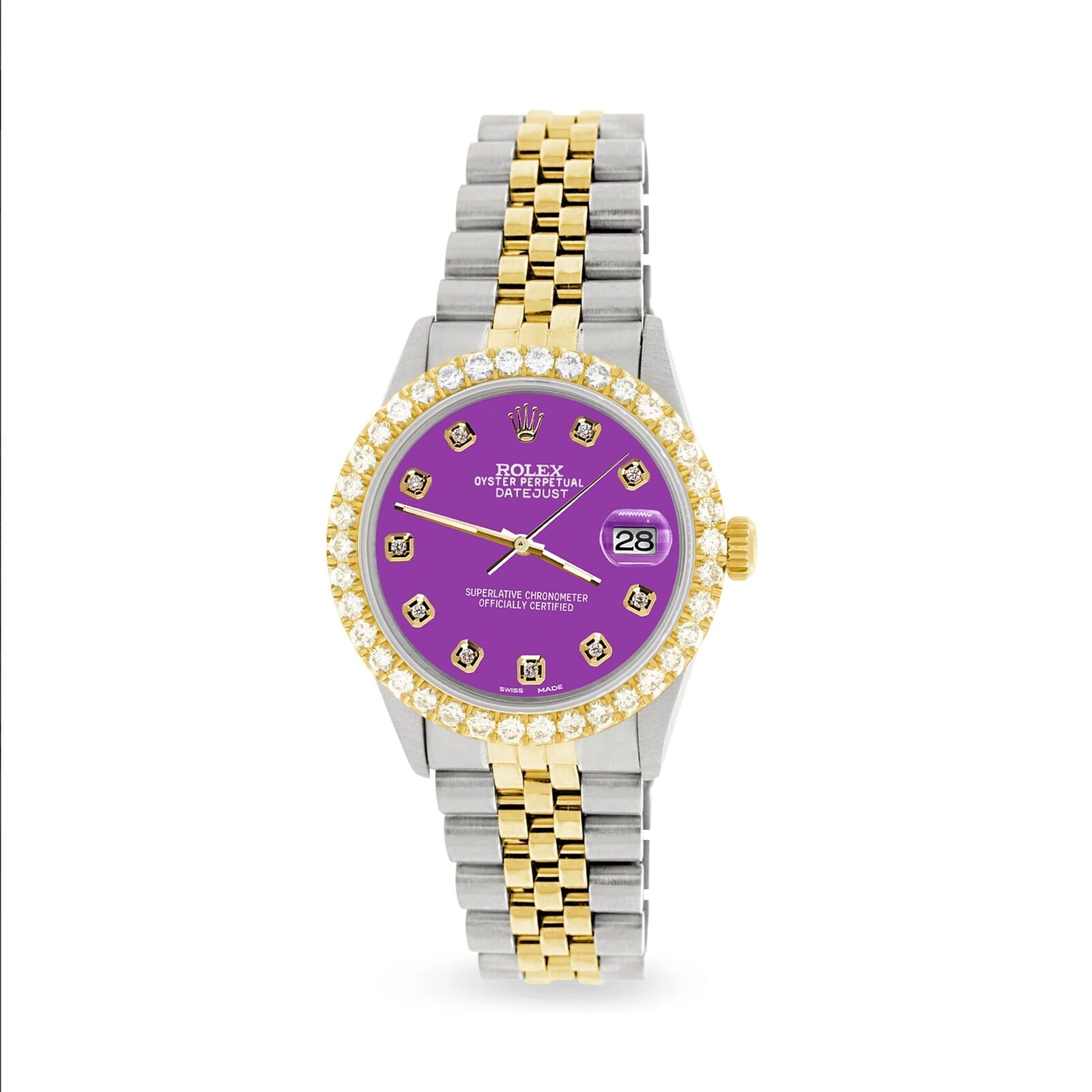 Rolex Datejust 36mm 2-Tone Watch 3.05ct Diamond Bezel/Sangria Diamond Dial