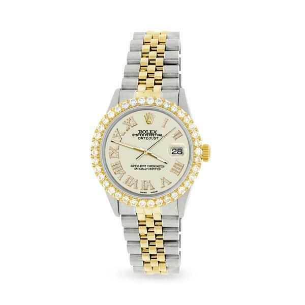 Rolex Datejust 36mm 2-Tone WATCH/3.10ct Diamond Bezel/Linen White Roman Dial