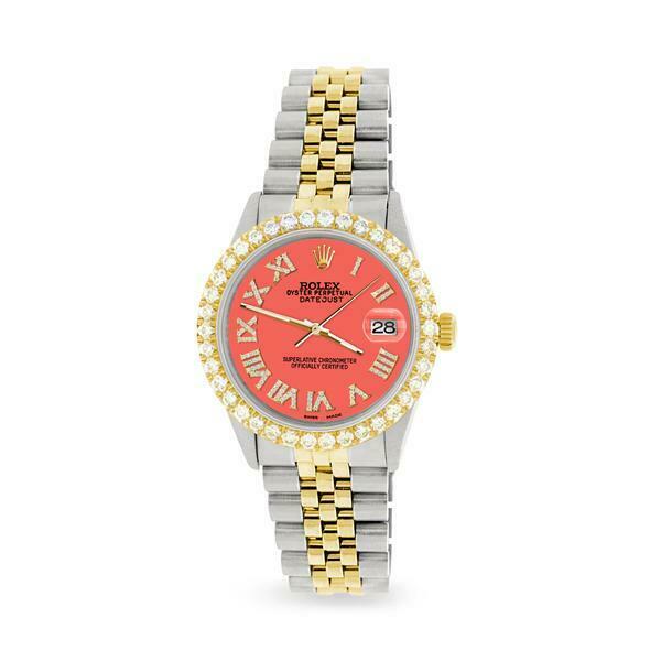 Rolex Datejust 36mm 2-Tone WATCH/3.10ct Diamond Bezel/Matt Coral Roman Dial