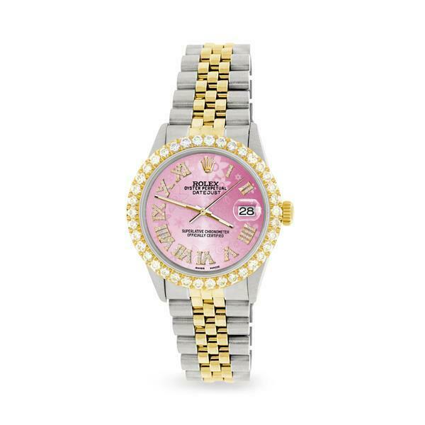 Rolex Datejust 36mm 2-Tone WATCH/3.10ct Diamond Bezel/Pink Flower Roman Dial