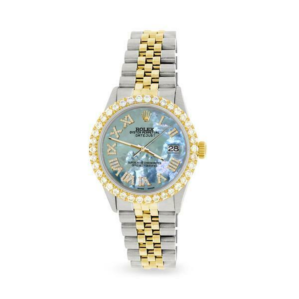 Rolex Datejust 36mm 2-Tone WATCH/3.10ct Diamond Bezel/Tahitian Blue Roman Dial