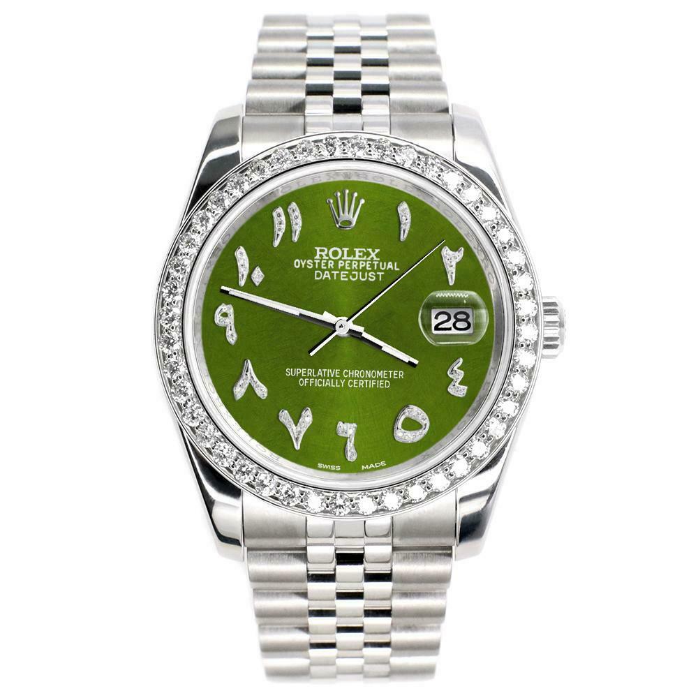 Rolex Datejust 116200 36mm 2ct Diamond Bezel/Royal Green Arabic