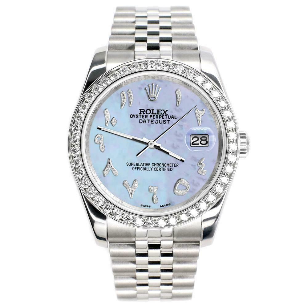 Rolex Datejust 116200 36mm 2ct Diamond Bezel/Purple MOP Arabic Dial Steel Watch