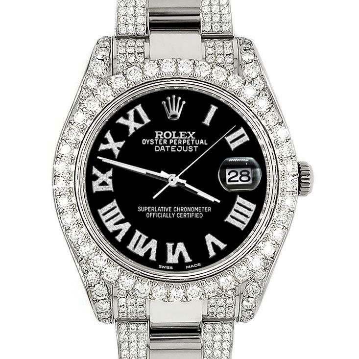 Rolex Datejust II 41mm Diamond Bezel/Lugs/Bracelet/Black Roman Dial Steel Watch