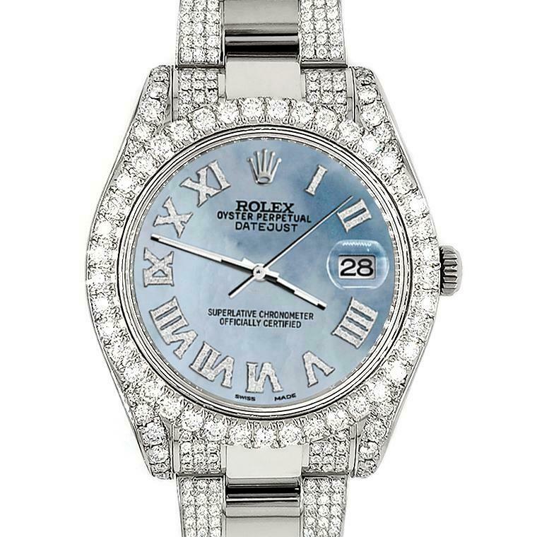 Rolex Datejust II 41mm Diamond Bezel/Lugs/Bracelet/Sky Blue Roman Dial Watch