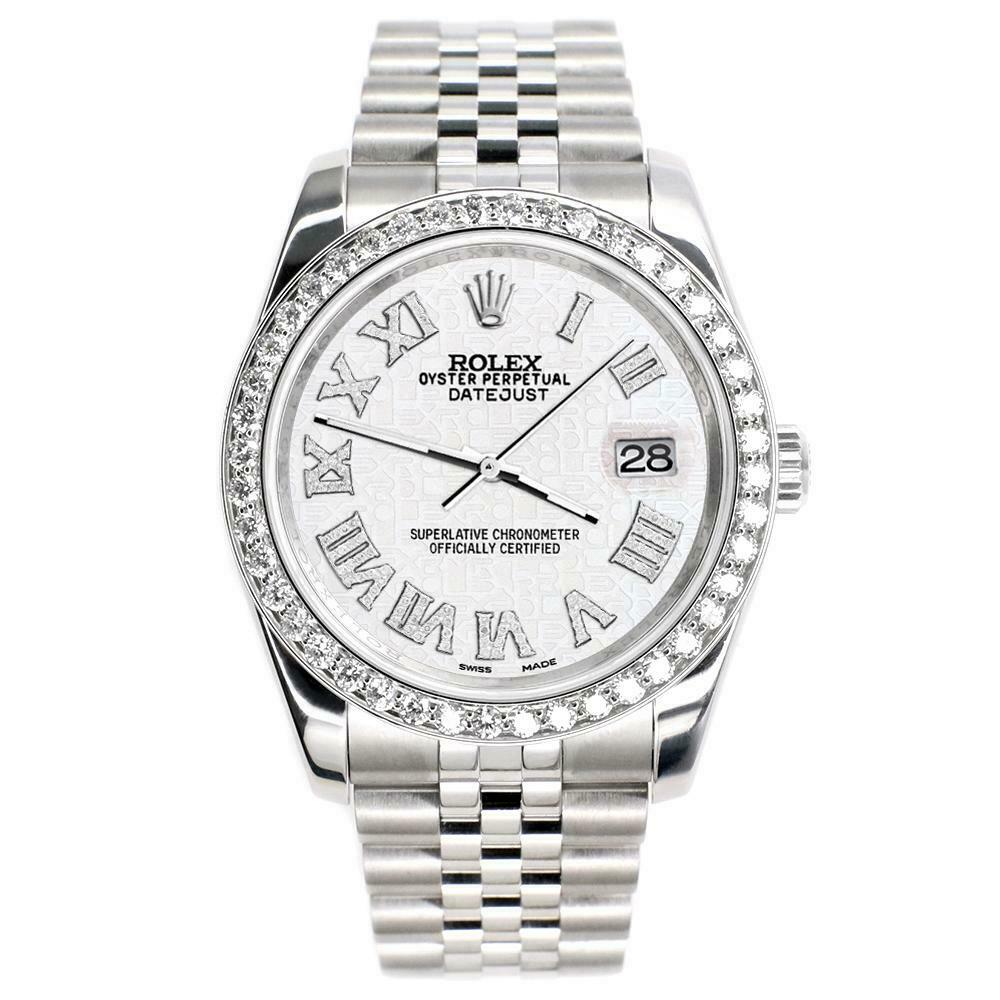 Rolex Datejust 116200 36mm 2.0ct Diamond Bezel/White Jubilee Roman Dial Watch