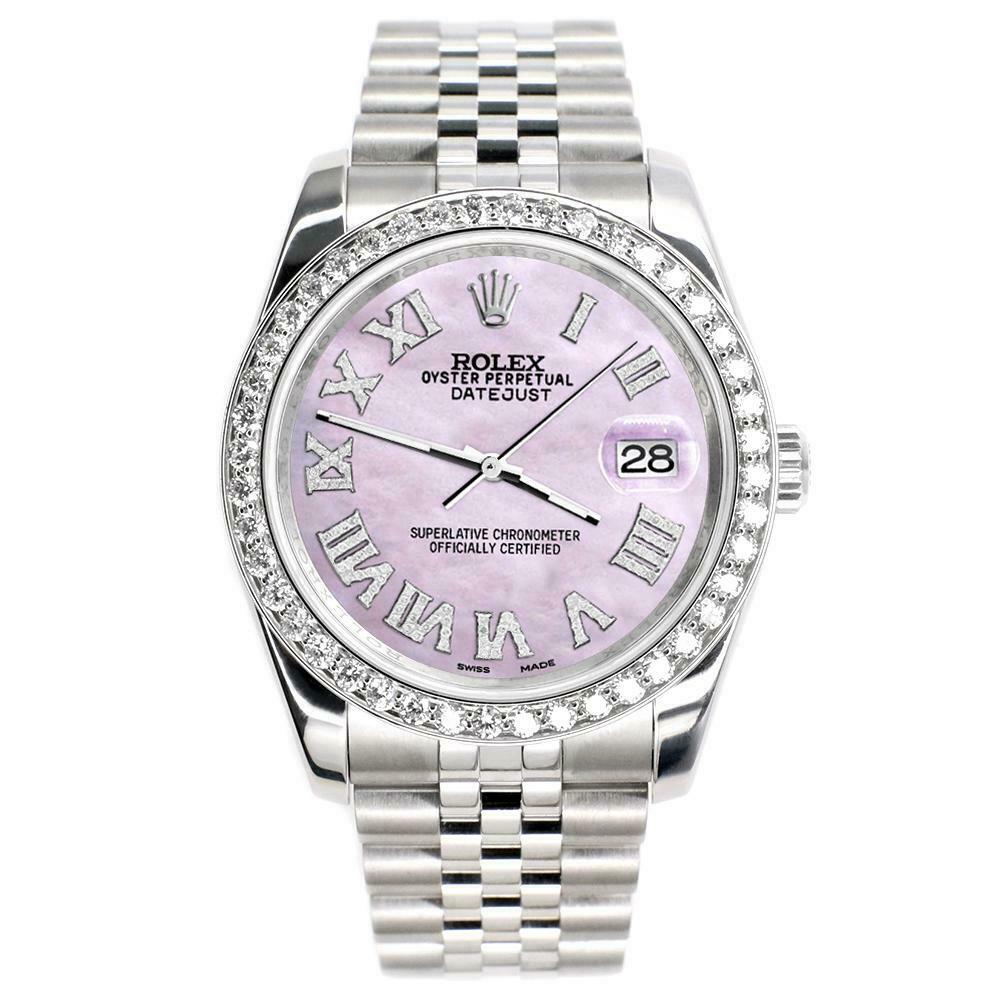 Rolex Datejust 116200 36mm 2.0ct Diamond Bezel/Pink Pearl Roman Dial Steel Watch