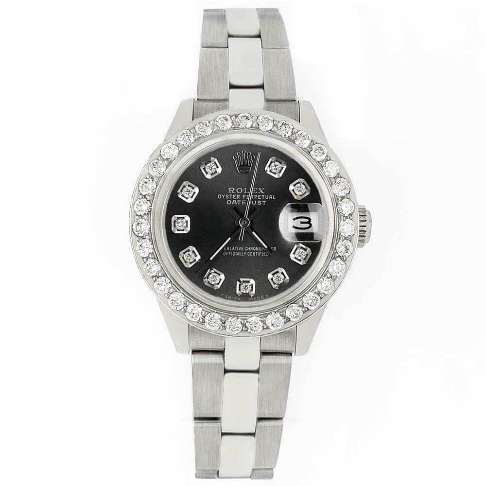 Rolex Datejust 26mm Steel Watch 1.3ct Diamond Bezel/Black Raven Diamond Dial