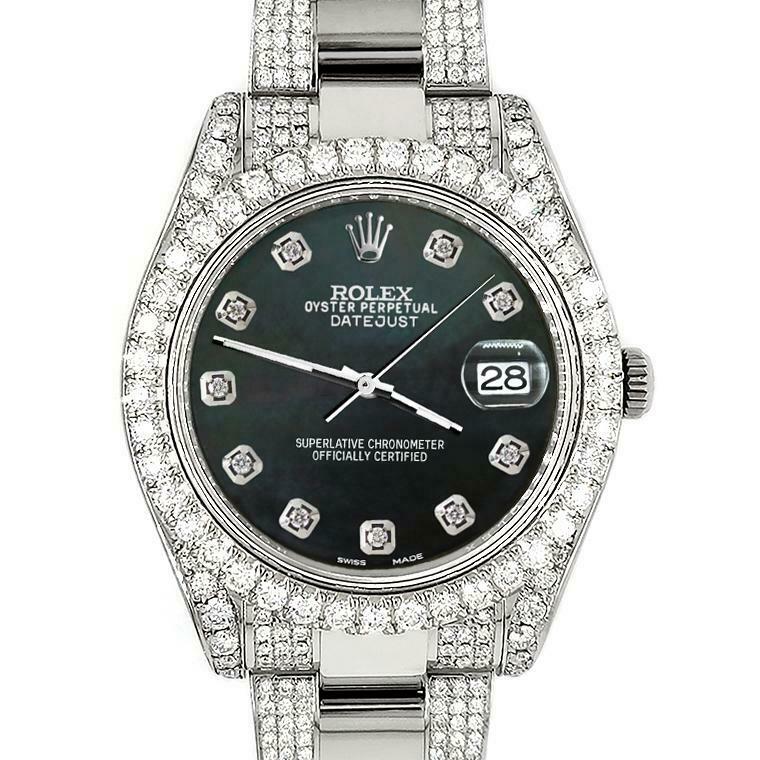 Rolex Datejust II 41mm Diamond Bezel/Case/Bracelet/Black MOP Dial Watch Box Papers