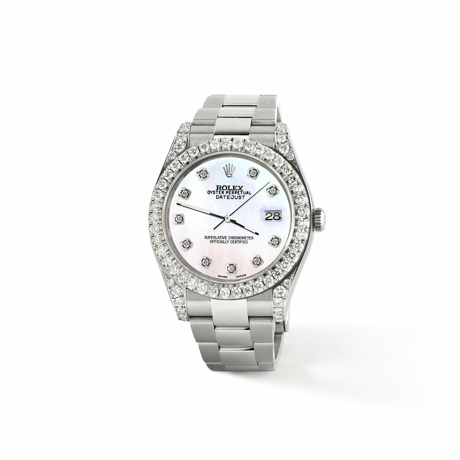 Rolex Datejust II 41mm 4.5CT Diamond Bezel/Lugs/White Pearl Dial Box Papers