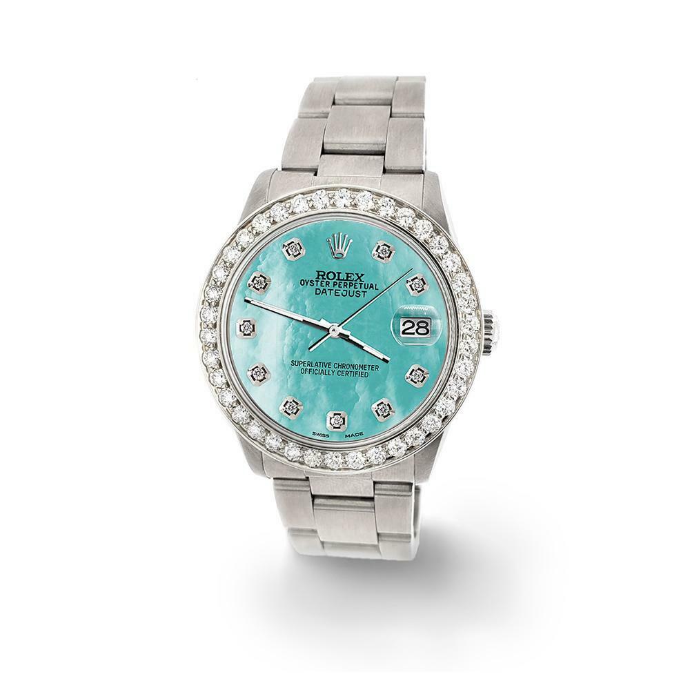 Rolex Datejust Midsize 31mm 1.52ct Bezel/Aquamarine MOP Dial Steel Oyster Watch