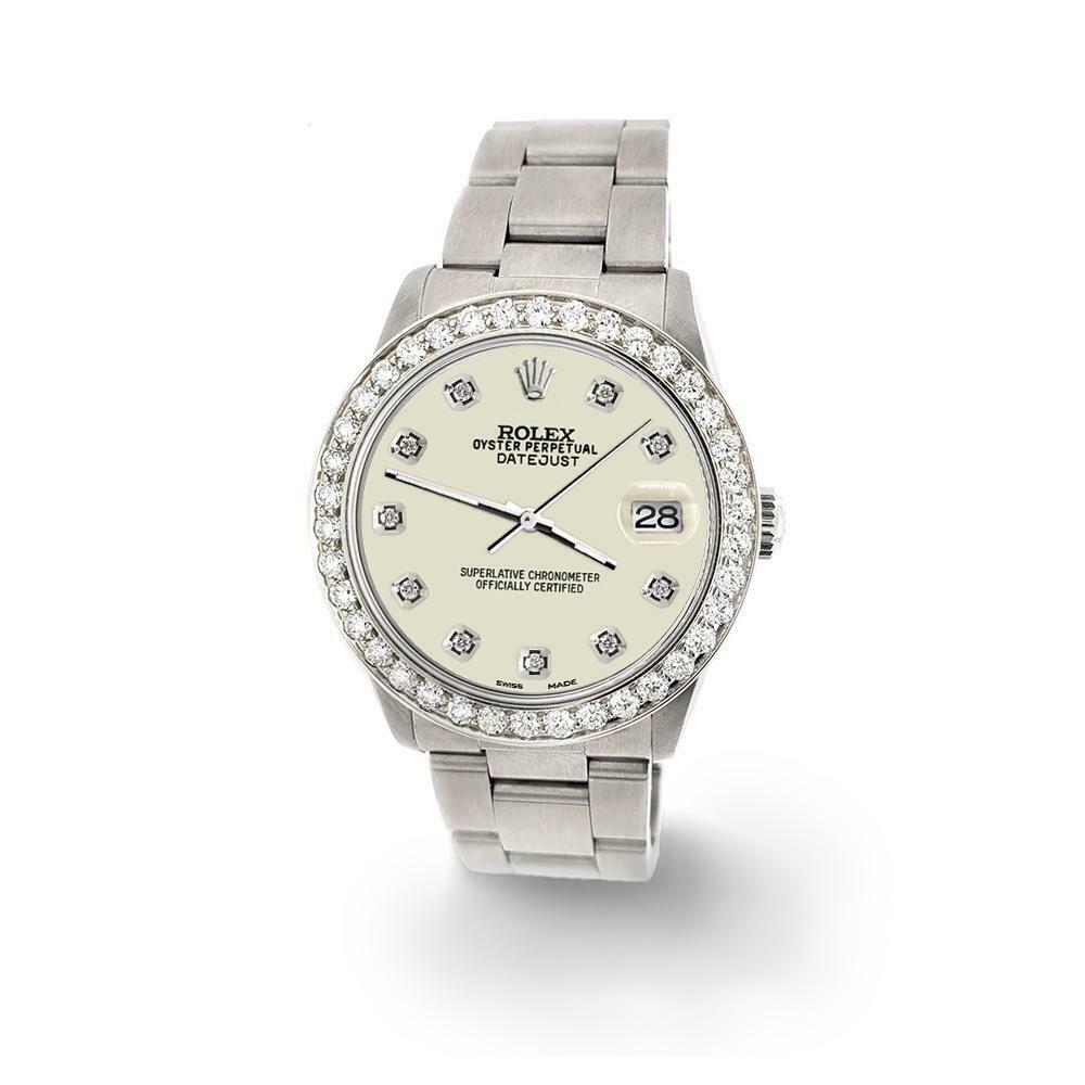 Rolex Datejust Midsize 31mm 1.52ct Bezel/Linen White Dial Steel Oyster Watch