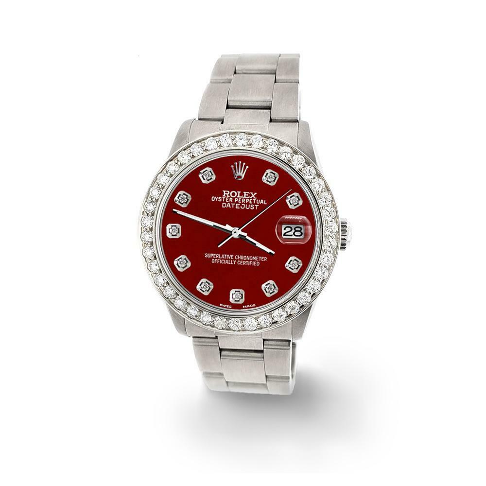 Rolex Datejust Midsize 31mm 1.52ct Bezel/Imperial Red Dial Steel Oyster Watch