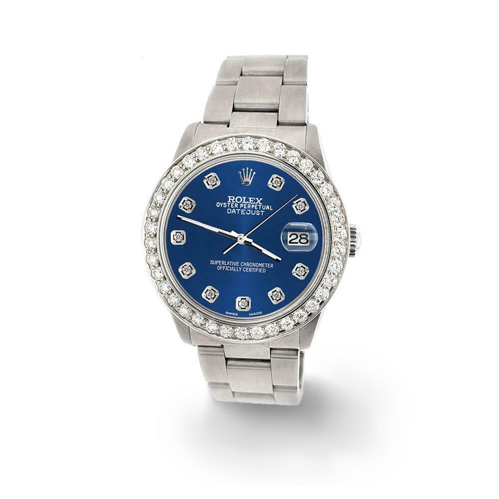 Rolex Datejust Midsize 31mm 1.52ct Bezel/Cobalt Blue Dial Steel Oyster Watch