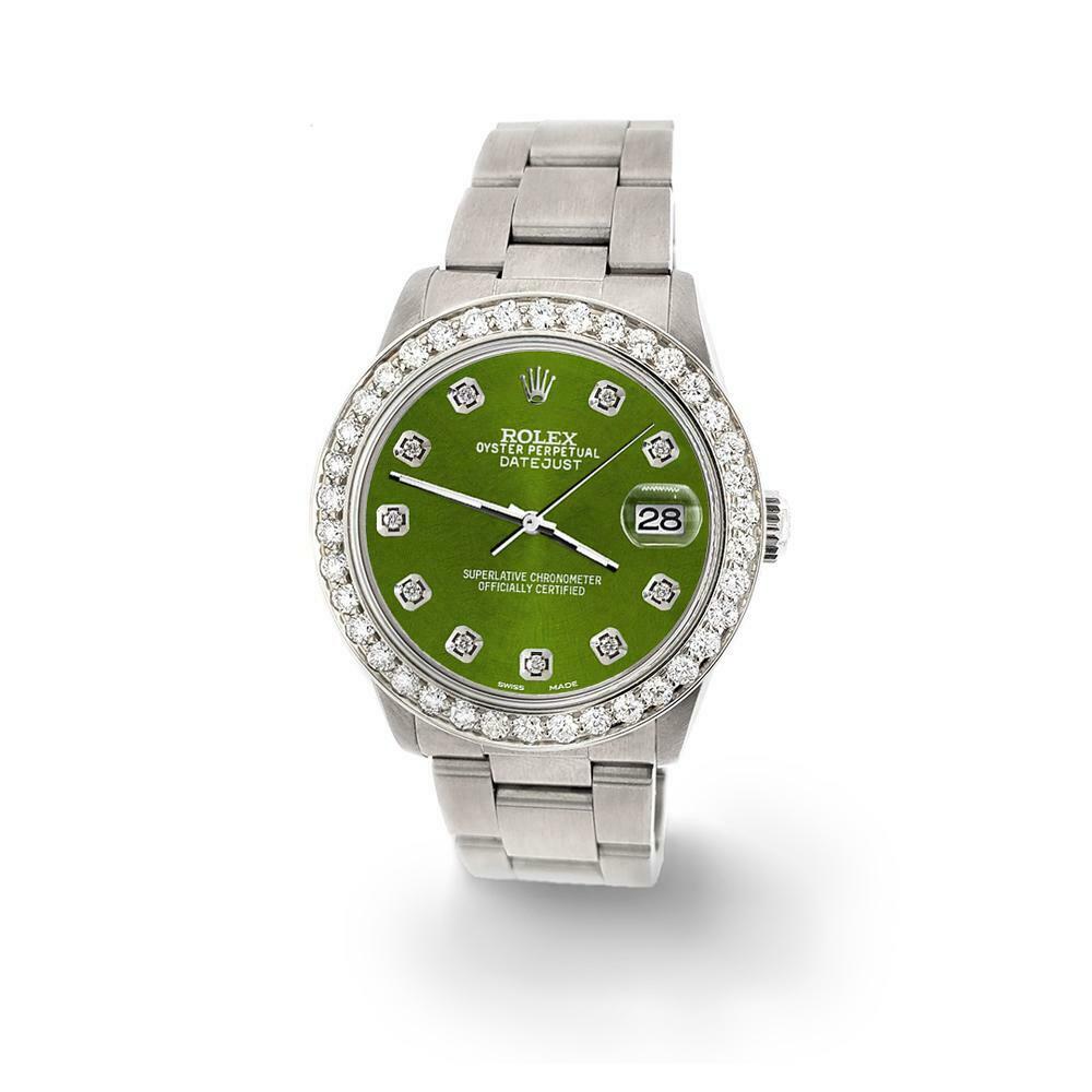 Rolex Datejust Midsize 31mm 1.52ct Bezel/Royal Green Dial Steel Oyster Watch