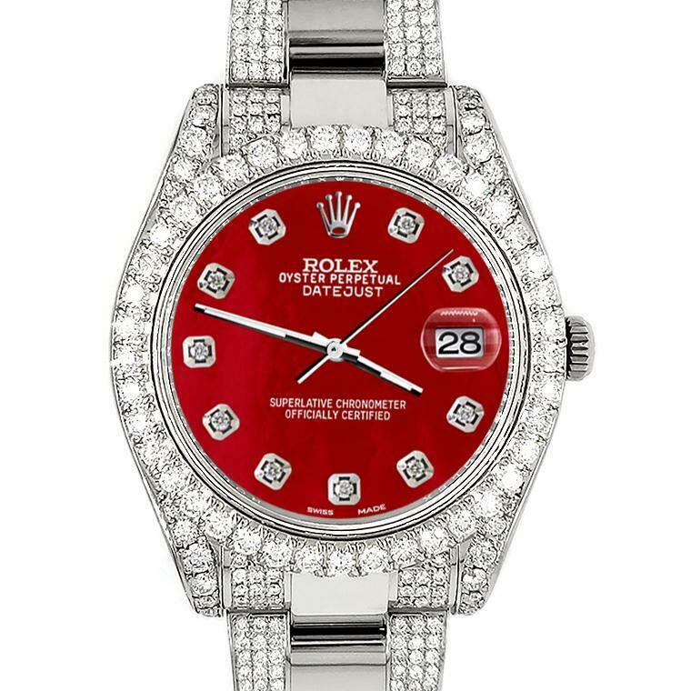 Rolex Datejust II 41mm 10.3CT Pave Diamond Bezel/Case/Bracelet/Red MOP/