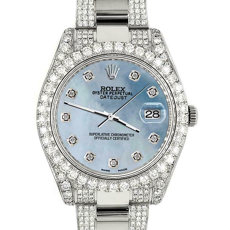 Rolex Datejust II 41mm 10.3CT Diamond Bezel/Case/Bracelet/Sky Blue MOP