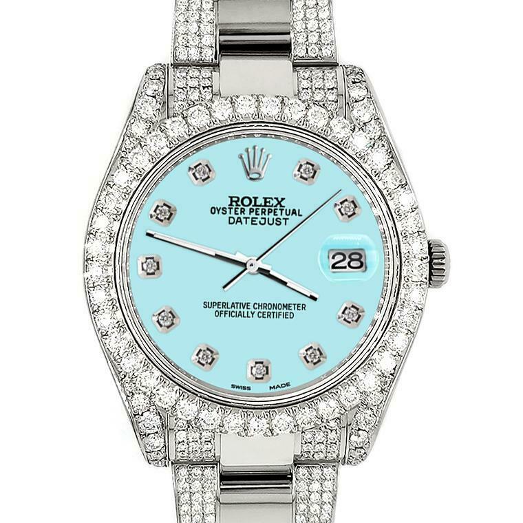 Rolex Datejust II 41mm 10.3CT Diamond Bezel/Case/Bracelet/Aqua Blue/Box Papers
