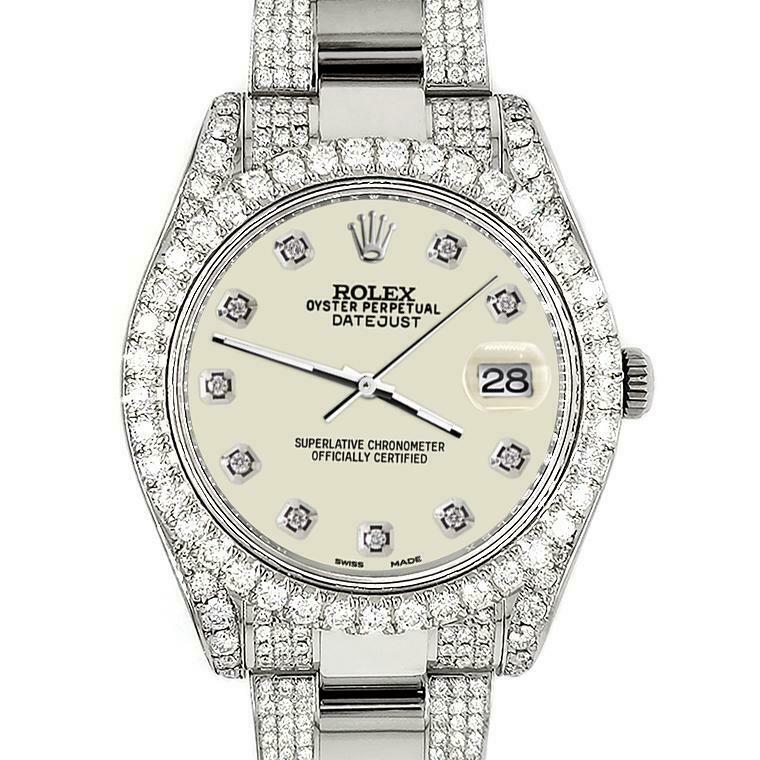 Rolex Datejust II 41mm 10.3CT Diamond Bezel/Case/Bracelet/Linen White/