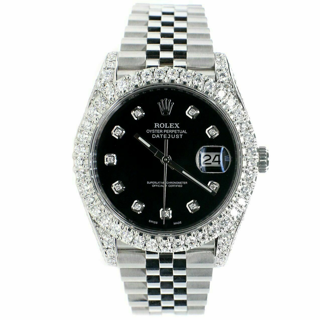 Rolex Datejust 41mm 5.9CT Diamond Bezel/Lugs/Sides/Black Dial Watch