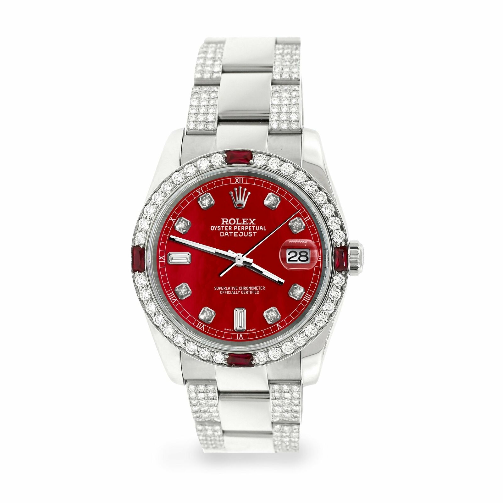 Rolex Datejust 36mm 4.5Ct Diamond Bezel/Bracelet/Red MOP Dial 116200 Steel Watch