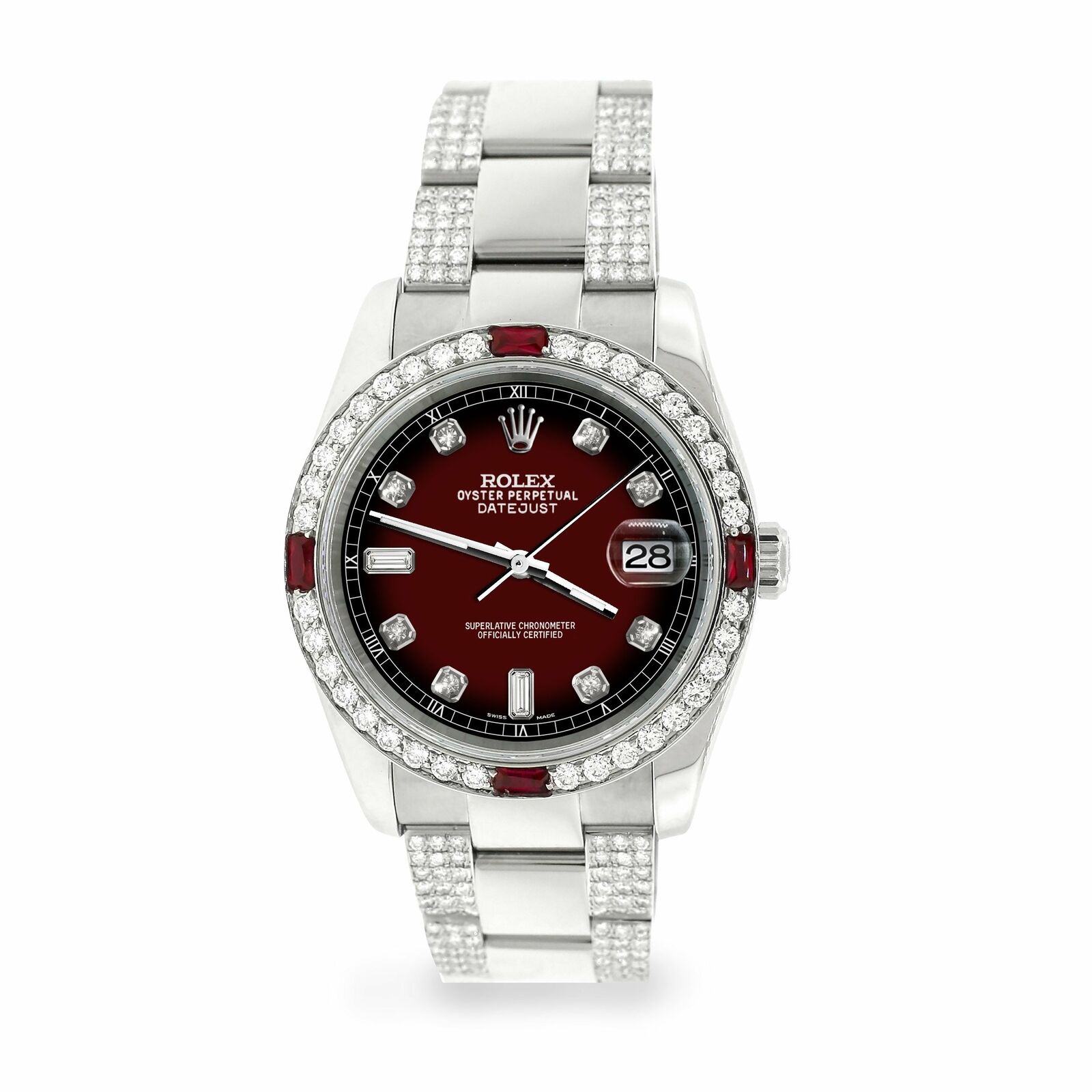 Rolex Datejust 36mm 4.5Ct Diamond Bezel/Bracelet/Maroon Vignette Dial Watch