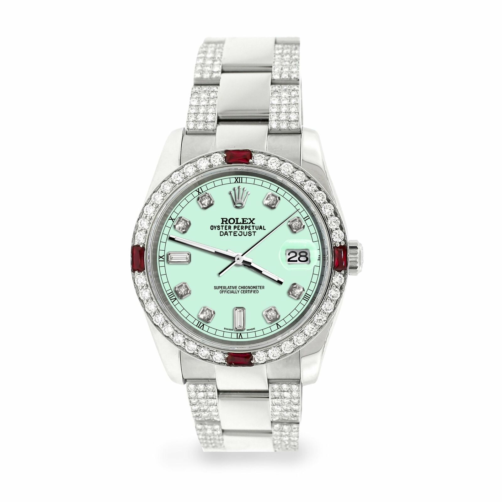 Rolex Datejust 36mm 4.5Ct Diamond Bezel/Bracelet/Light Malachite Dial Watch