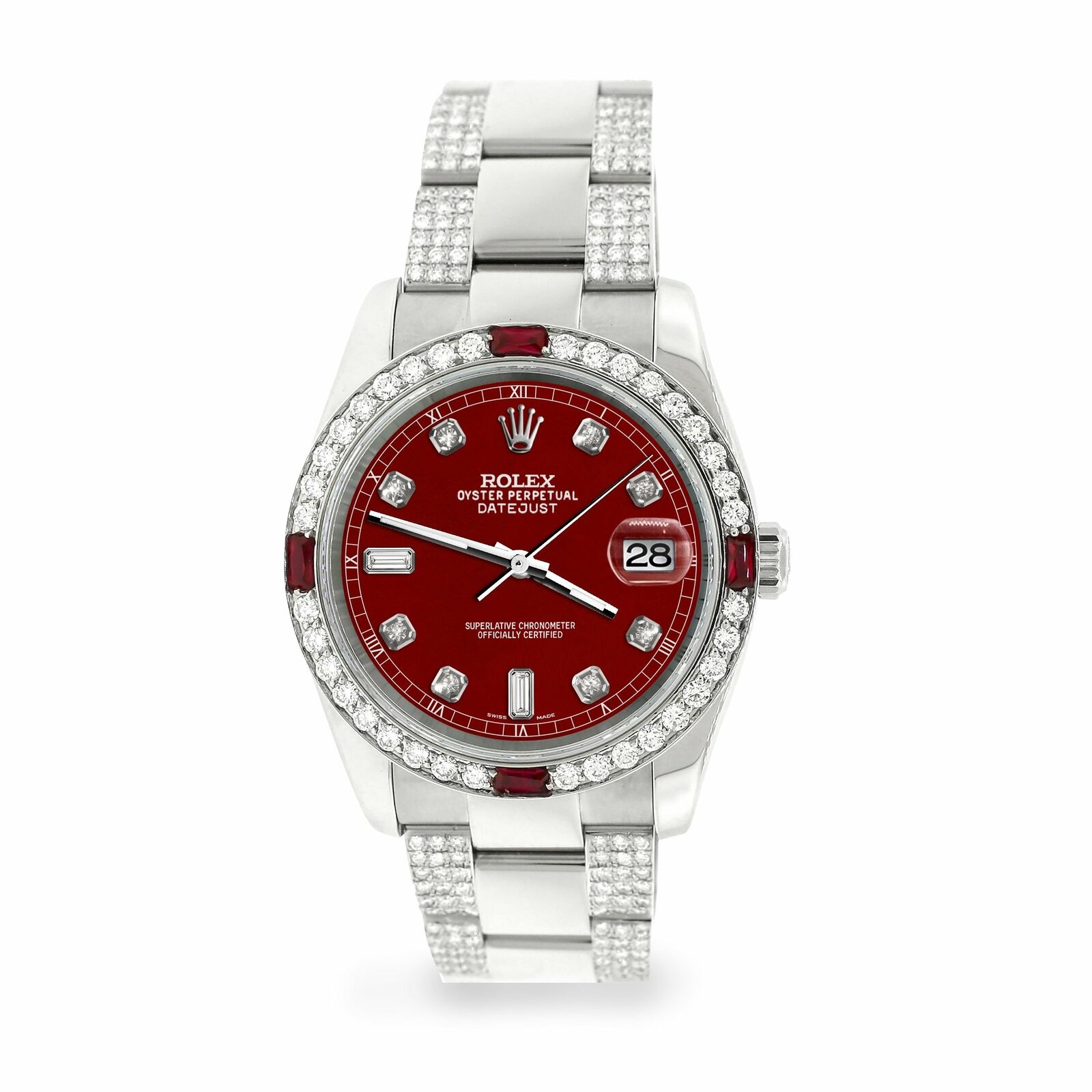 Rolex Datejust 36mm 4.5Ct Diamond Bezel/Bracelet/Imperial Red Dial 116200 Watch