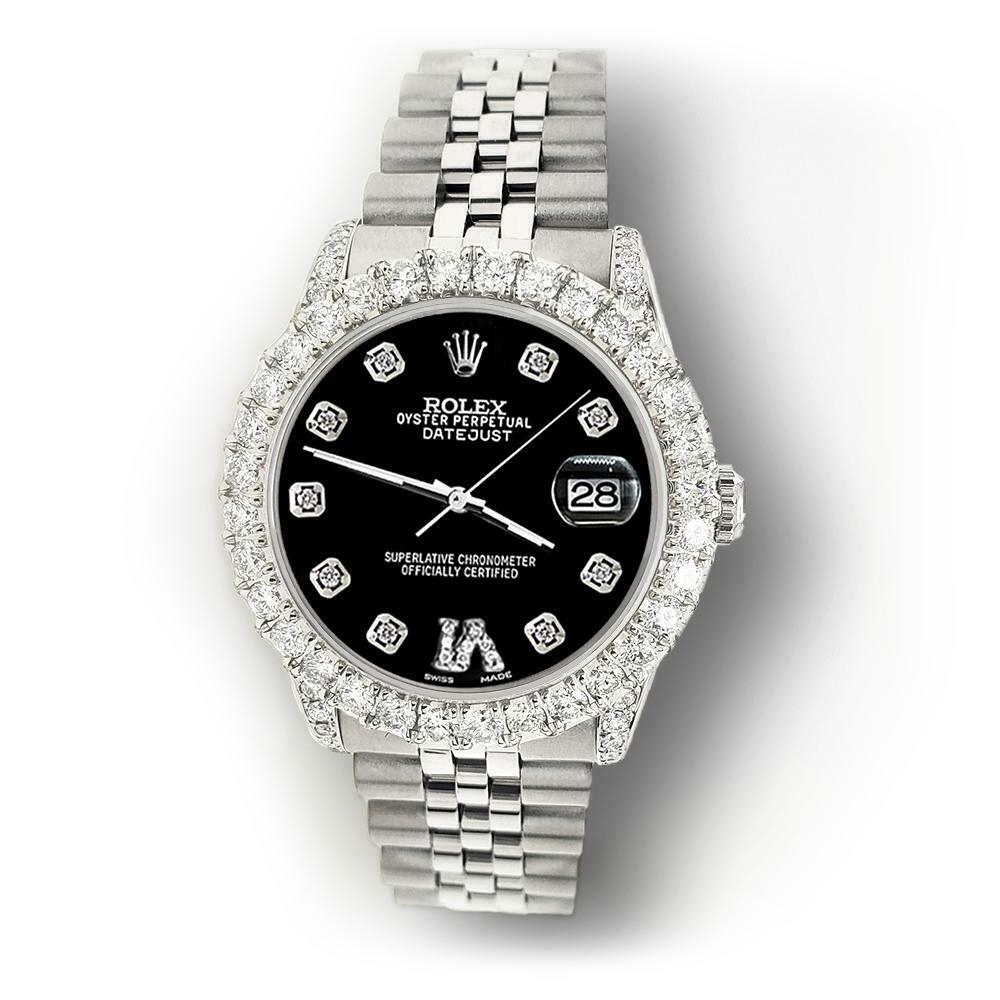 Rolex Datejust Midsize 31mm 2.95ct Diamond Bezel/Lugs/Black Roman VI Dial Watch