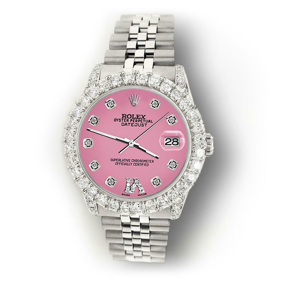 Rolex Datejust 31mm 2.95ct Diamond Bezel/Lugs/Hot Pink Roman VI Dial Watch